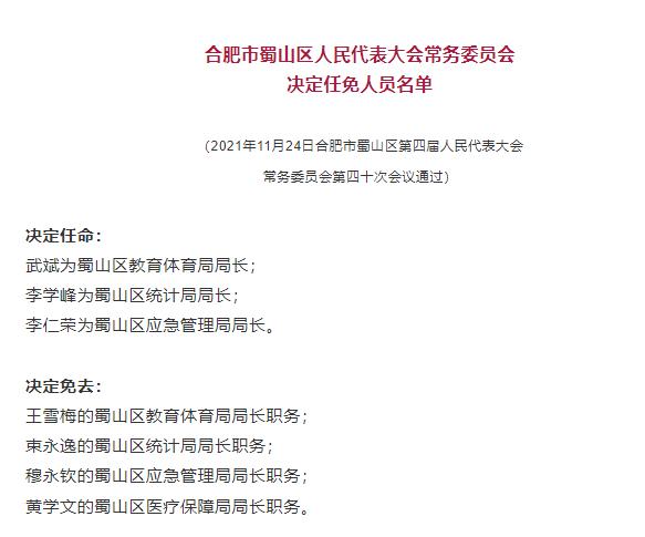 蜀山區(qū)醫(yī)療保障局?最新人事任命